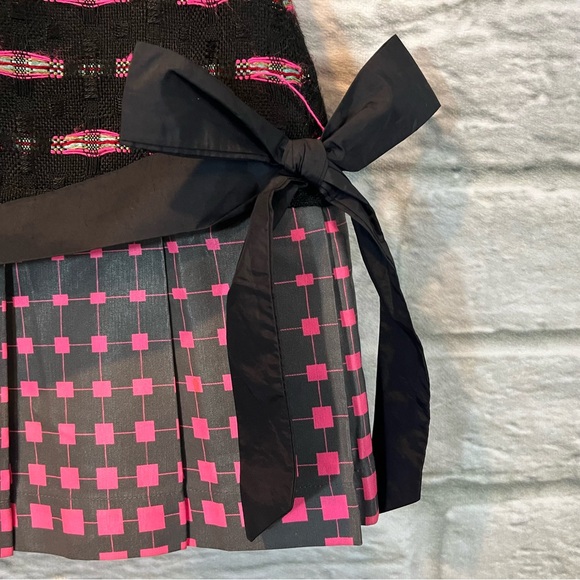 Custo Barcelona US2 EU 36 Pink/ Grey  & Black Abstract Pleated Mini Skirt W Bow - Picture 5 of 11